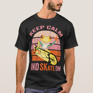 Blijf kalm en Schaats op, Golden Frog op skateboar T-shirt