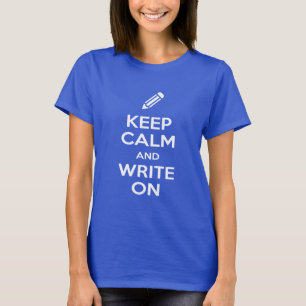 Blijf kalm en schrijf op de donkere T-shirt van vr