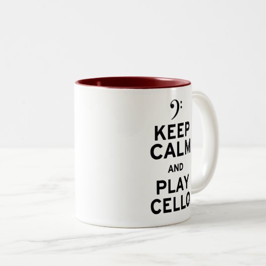 Blijf kalm en speel cello tweekleurige koffiemok (Voorkant rechts)