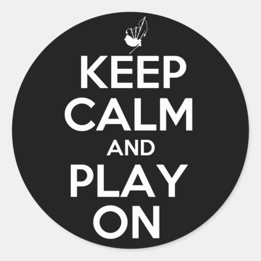 Blijf kalm en speel op doedelzak ronde sticker (Voorkant)