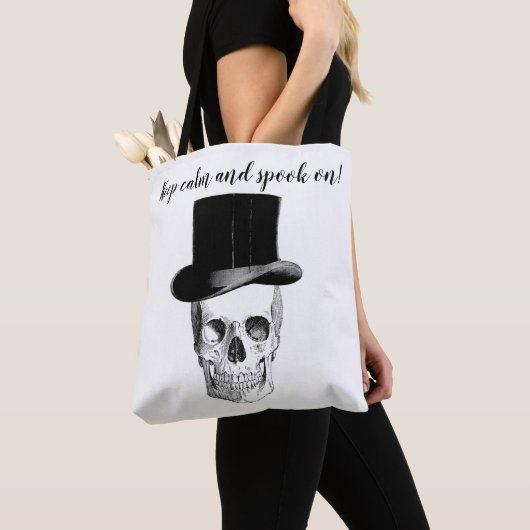 Blijf kalm en spook op! schedel canvas tas (Dichtbij)
