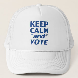 Blijf kalm en stem moderne typografie blauw wit trucker pet