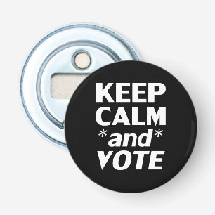 Blijf kalm en stem moderne typografie wit zwart button flesopener