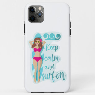 Blijf kalm en surf op brunette meisje kaart Case-Mate iPhone case