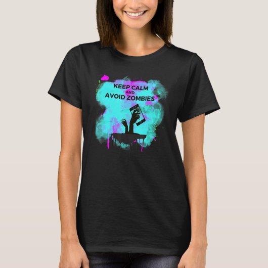 Blijf kalm en vermijd zombies tech zombie apocalyp t-shirt (Voorkant)