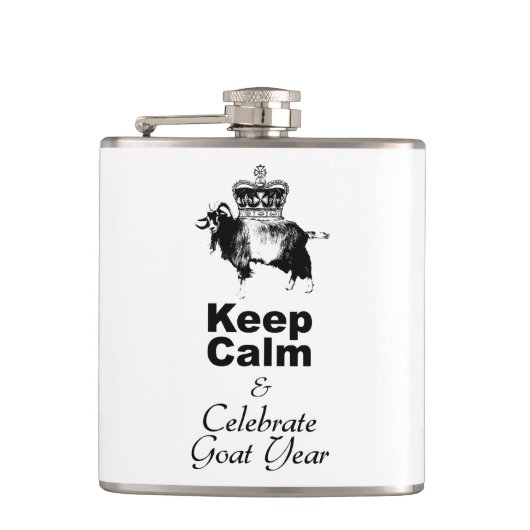 Blijf kalm en vier het geitenjaar heupfles (Voorkant)