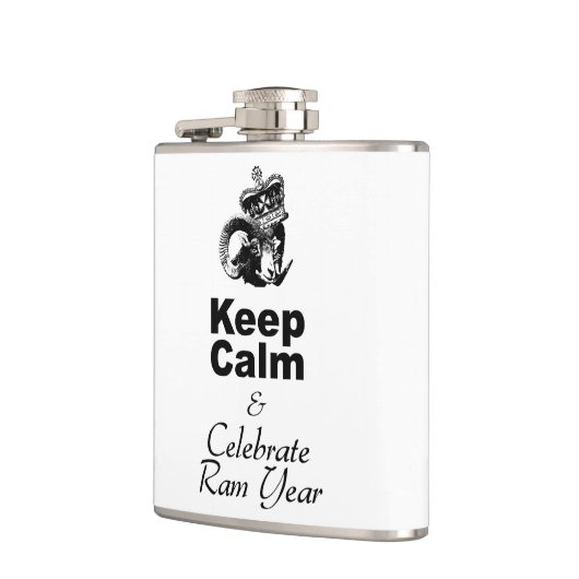 Blijf kalm en vier het nieuwe jaar van de Ram Heupfles (Links)
