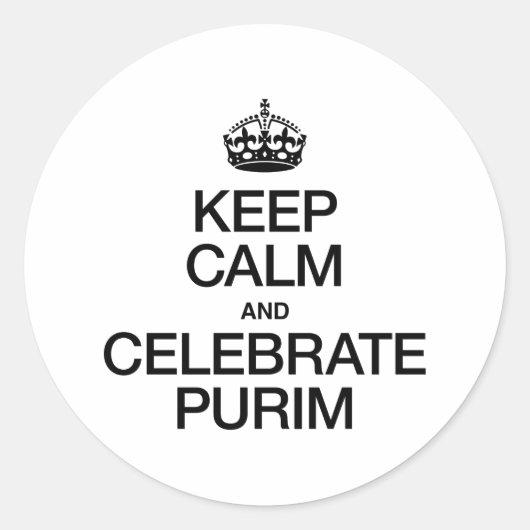 BLIJF KALM EN VIER PURIM RONDE STICKER (Voorkant)