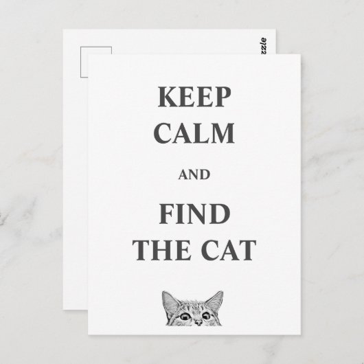 Blijf kalm en vind de kat briefkaart (Voorkant / Achterkant)