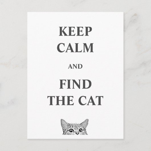 Blijf kalm en vind de kat briefkaart (Voorkant)