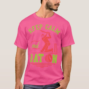 Blijf kalm en vleermuis op grappige cricket fans e t-shirt