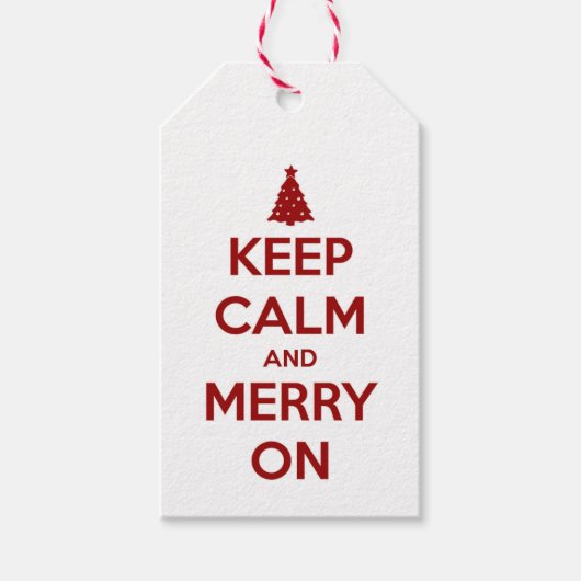 Blijf kalm en vrolijk op rood en wit cadeaulabel (Voorkant)