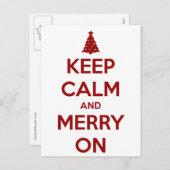 Blijf kalm en vrolijk op rood en wit feestdagenkaart (Voorkant / Achterkant)