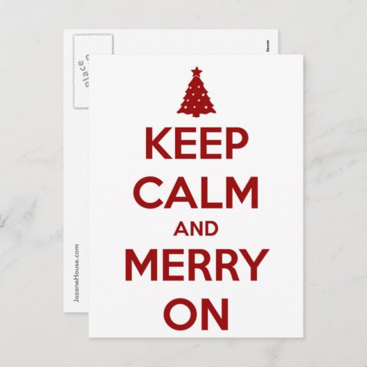 Blijf kalm en vrolijk op rood en wit feestdagenkaart (Voorkant / Achterkant)