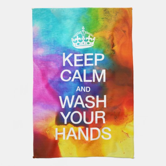 Blijf kalm en was uw handen | aquarel theedoek (Verticaal)