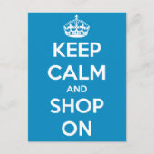 Blijf kalm en winkel op blauw Briefkaart (Voorkant)