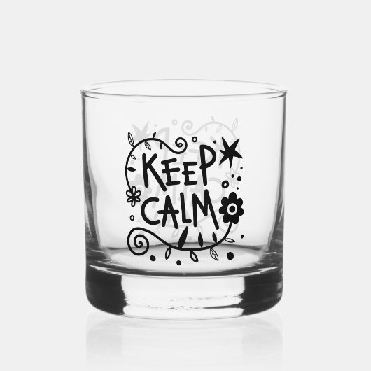 Blijf kalm gebold Typografie zwart-wit Whisky Glas (Voorkant)
