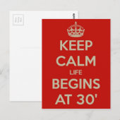 Blijf kalm Het leven begint bij 30 Briefkaart (Voorkant / Achterkant)