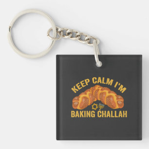 Blijf kalm Ik bak Challah Grappig Chanoeka Sleutelhanger