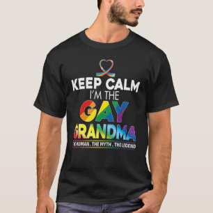 Blijf kalm Ik ben de Gay Oma Rainbow Ribbon LGBT T-shirt