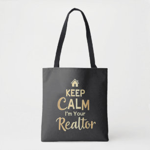 Blijf kalm, ik ben uw makelaar makelaar in onroe tote bag