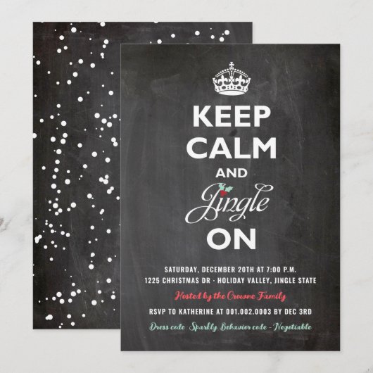 Blijf kalm & Jingle op rustieke feestdag uitnodige Kaart (Voorkant / Achterkant)