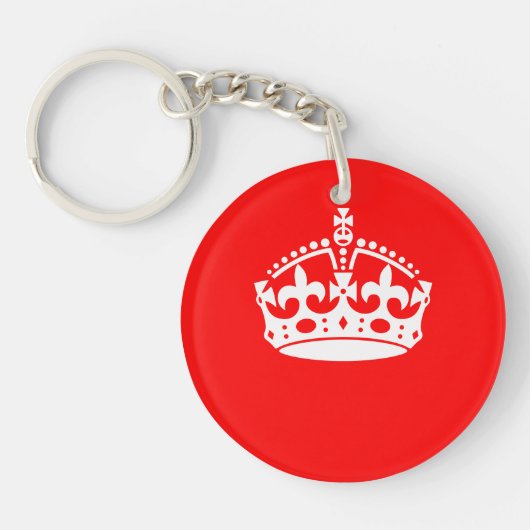 Blijf Kalm Kroon op Rode Decor Sleutelhanger (Voorkant)