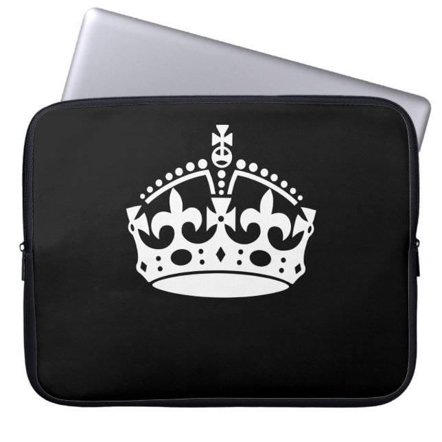 Blijf Kalm Kroon op Zwart Pas Aan! Laptop Sleeve (Voorkant)