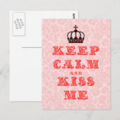 Blijf kalm & kus me- roze & rode bloemdamast briefkaart (Voorkant / Achterkant)