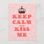 Blijf kalm & kus me- roze & rode bloemdamast briefkaart (Voorkant)