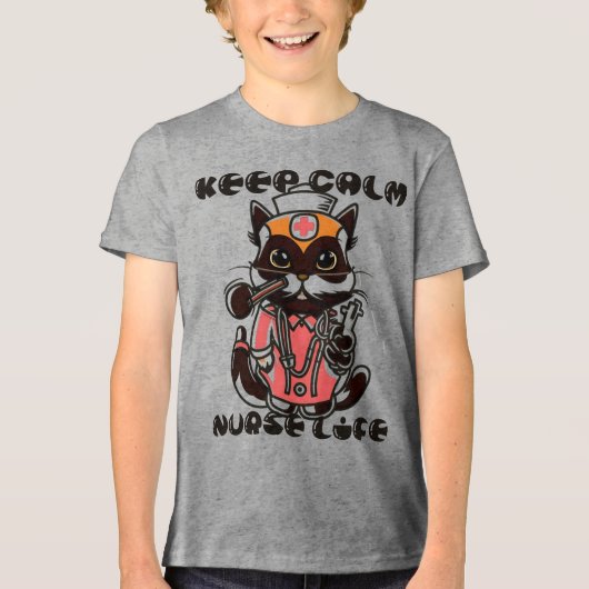 Blijf kalm - Nurse Life Cat Tri-Blend Shirt (Voorkant)