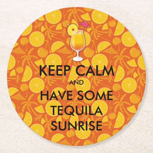 Blijf kalm - Tequila Sunrise Ronde Kartonnen Onderzetter (Voorkant)