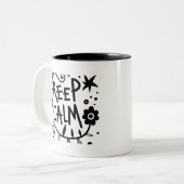 Blijf kalm, zwarte typografie tweekleurige koffiemok (Voorkant links)