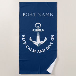 Blijf Kalmaan en Duik Door,Anker Navyblauw Strandlaken