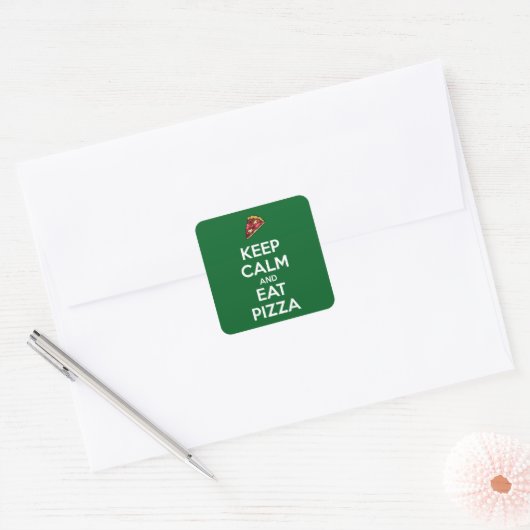 Blijf Kalmaan en Eet Pizza 2 Vierkante Sticker (Envelop)