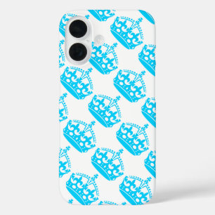 Blijf Kalmaan en Ga Door Blauwe Kroon op Wit iPhone 16 Hoesje