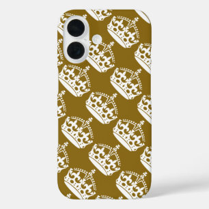 Blijf Kalmaan en Ga Door Wit Kroontje op Goud iPhone 16 Hoesje