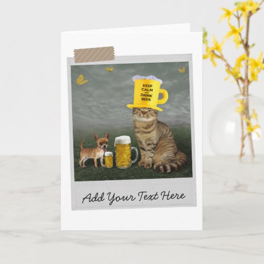 Blijf Kalme En Drink Bier Kat Grappige Kaart (Gele Bloem)