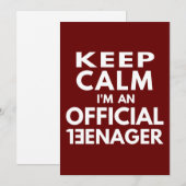 Blijf Kalme ik ben een officiële tiener Kaart (Voorkant / Achterkant)