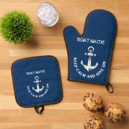 Blijf Kalmeer En Duik Door,Anker Marineblauwe Zome Ovenwant & Pannenlap Set