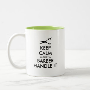 Blijf Kalmeer en Laat een Kapper het Afhandelen gr Tweekleurige Koffiemok