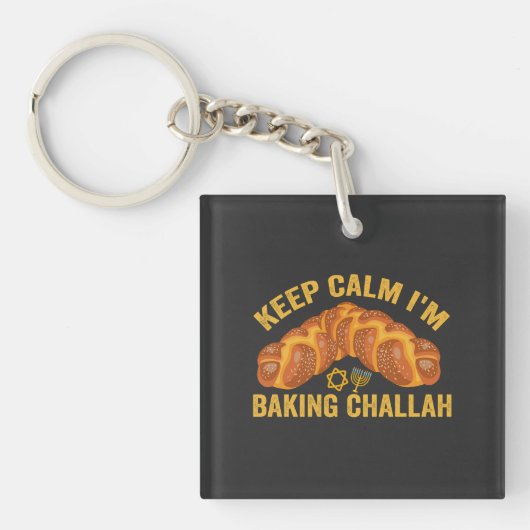 Blijf Kalmeer Ik Bak Challah Grappige Hanukkah  Sleutelhanger (voorkant)