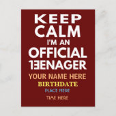 Blijf Kalmeer Ik Ben Een Officiele Tiener Briefkaart (Voorkant)