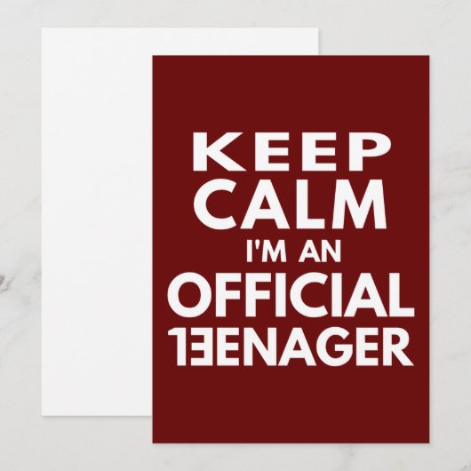 Blijf Kalmeer ik ben een officiële tiener Kaart (Voorkant / Achterkant)