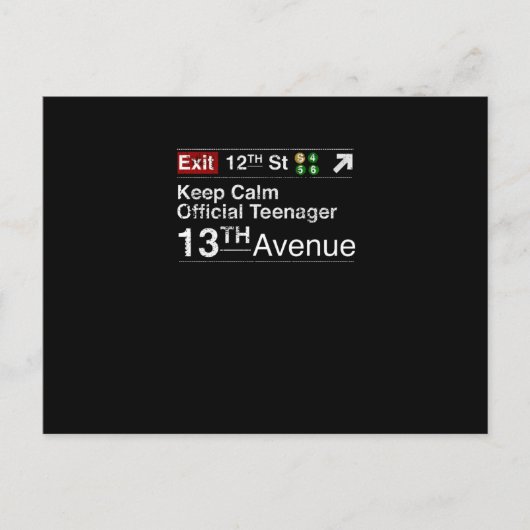 Blijf Kalmeer Ik Ben Officieel Een Tiener, NYC Briefkaart (Voorkant)