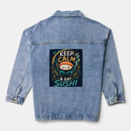 Blijf Kalmeren & Eet Sushi – Schattige Zen Kawaii Denim Jacket
