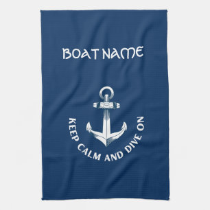 Blijf Kalmeren En Duik Door,Anker Navyblauw Theedoek