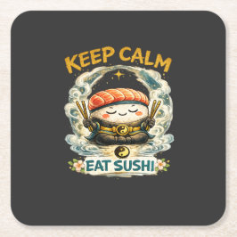 Blijf Kalmpjes & Eet Sushi – Zen Kawaii Sushi Kartonnen Onderzetters