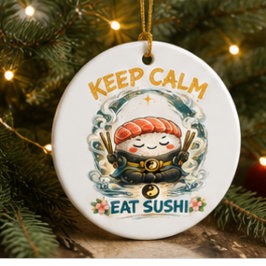 Blijf Kalmpjes & Eet Sushi – Zen Kawaii Sushi Keramisch Ornament