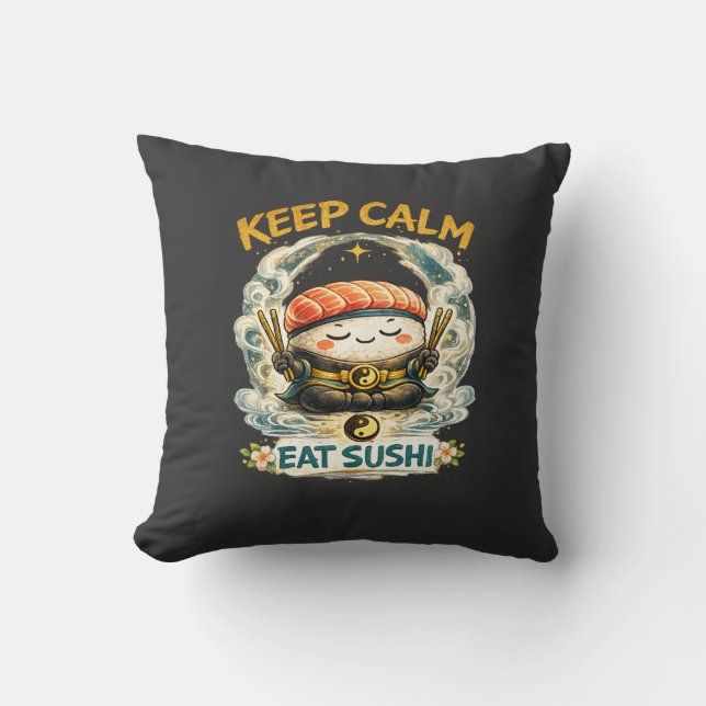 Blijf Kalmpjes & Eet Sushi – Zen Kawaii Sushi Kussen (Voorkant)